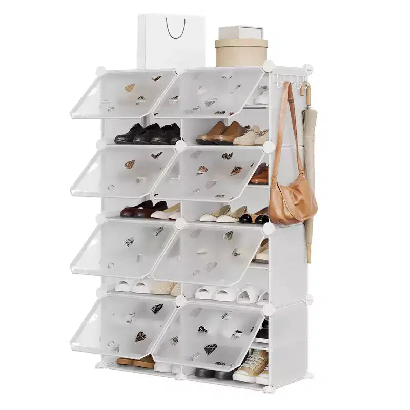 Étagère à Chaussures Extensible à 8 Niveaux avec Porte, Peut Contenir 32 Paires, Armoire de Rangement à Chaussures Détachable, Organiseur d'Entrée et de Chambre à Coucher Peu Encombrant