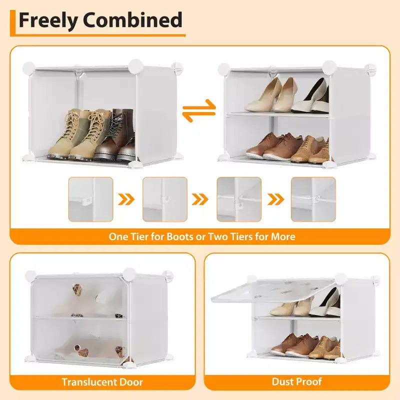Étagère à Chaussures Extensible à 8 Niveaux avec Porte, Peut Contenir 32 Paires, Armoire de Rangement à Chaussures Détachable, Organiseur d'Entrée et de Chambre à Coucher Peu Encombrant