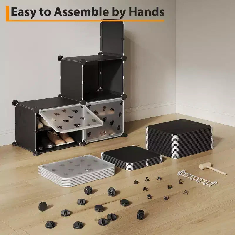 Étagère à Chaussures Extensible à 8 Niveaux avec Porte, Peut Contenir 32 Paires, Armoire de Rangement à Chaussures Détachable, Organiseur d'Entrée et de Chambre à Coucher Peu Encombrant
