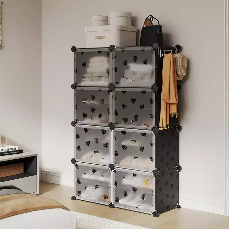 Étagère à Chaussures Extensible à 8 Niveaux avec Porte, Peut Contenir 32 Paires, Armoire de Rangement à Chaussures Détachable, Organiseur d'Entrée et de Chambre à Coucher Peu Encombrant