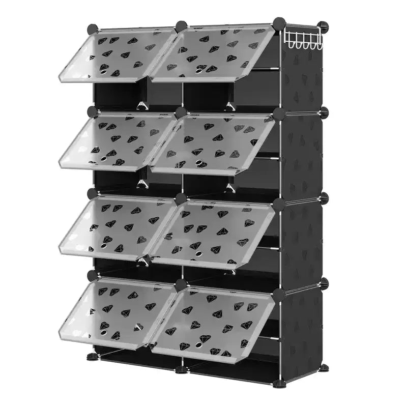 Étagère à Chaussures Extensible à 8 Niveaux avec Porte, Peut Contenir 32 Paires, Armoire de Rangement à Chaussures Détachable, Organiseur d'Entrée et de Chambre à Coucher Peu Encombrant