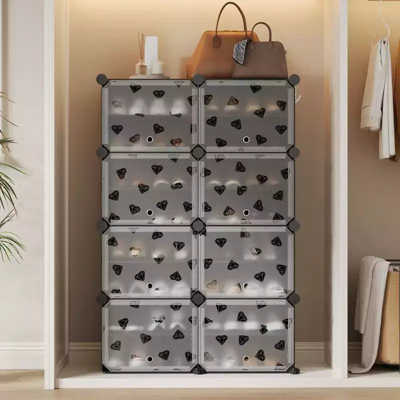 Étagère à Chaussures Extensible à 8 Niveaux avec Porte, Peut Contenir 32 Paires, Armoire de Rangement à Chaussures Détachable, Organiseur d'Entrée et de Chambre à Coucher Peu Encombrant
