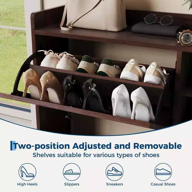 Meuble à chaussures en rotin naturel, organisateur de rangement autonome avec 3 tiroirs pivotants et 5 étagères, mobilier moderne pour entrée, couloir, dressing