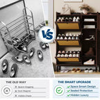 Meuble à chaussures en rotin naturel, organisateur de rangement autonome avec 3 tiroirs pivotants et 5 étagères, mobilier moderne pour entrée, couloir, dressing