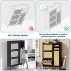 Meuble à chaussures en rotin naturel, organisateur de rangement autonome avec 3 tiroirs pivotants et 5 étagères, mobilier moderne pour entrée, couloir, dressing