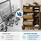 Meuble à chaussures en rotin naturel, organisateur de rangement autonome avec 3 tiroirs pivotants et 5 étagères, mobilier moderne pour entrée, couloir, dressing