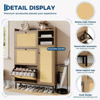 Meuble à chaussures en rotin naturel, organisateur de rangement autonome avec 3 tiroirs pivotants et 5 étagères, mobilier moderne pour entrée, couloir, dressing