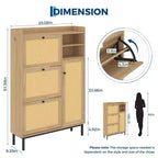 Meuble à chaussures en rotin naturel, organisateur de rangement autonome avec 3 tiroirs pivotants et 5 étagères, mobilier moderne pour entrée, couloir, dressing
