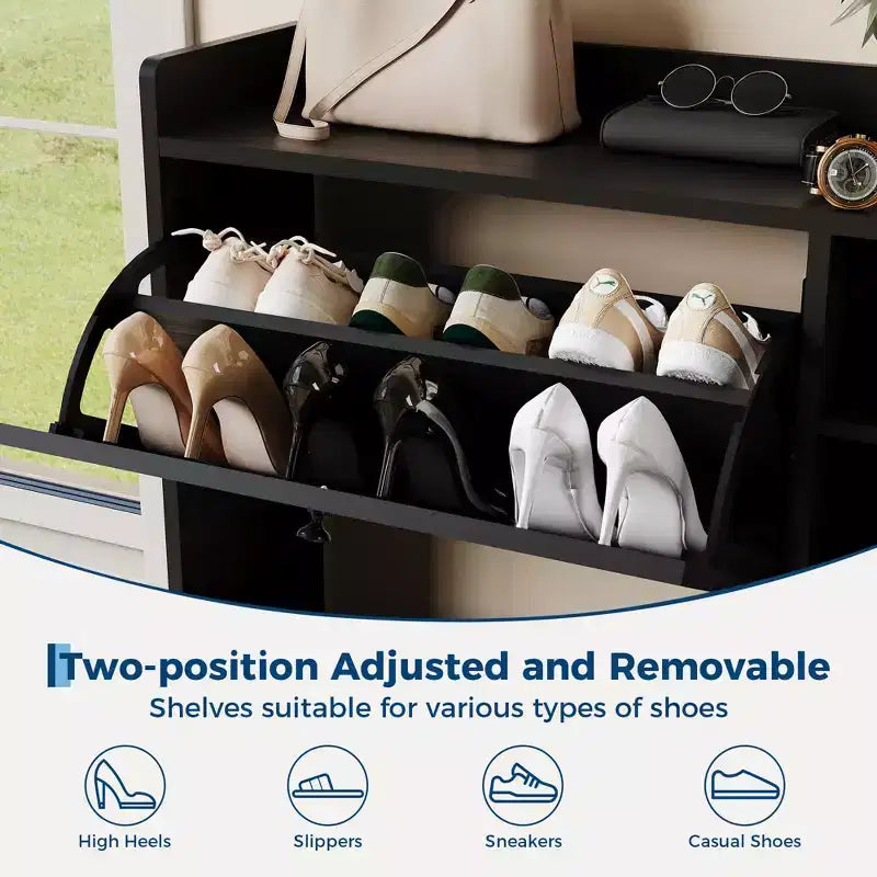 Meuble à chaussures en rotin naturel, organisateur de rangement autonome avec 3 tiroirs pivotants et 5 étagères, mobilier moderne pour entrée, couloir, dressing