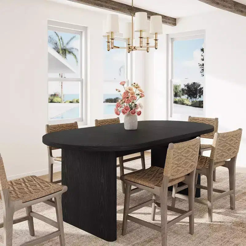 Modern Farmhouse Oval Dining Table 63 Long, Seats 6-8, Sturdy Wood Pedestal Base, Water Resistant, Easy Assembly for Living Room, Office,Black
