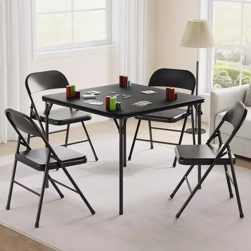 Ensemble table et chaises pliantes portables 5 pièces, table pliante rembourrée en PU et chaises pliantes entièrement métalliques, ensemble table et chaises convenant à la salle à manger