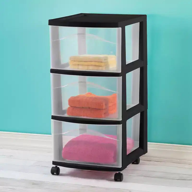 Chariot de rangement Sterilite à 3 tiroirs, Organiseur roulant moyen en plastique, Noir, Lot de 8