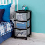 Chariot de rangement Sterilite à 3 tiroirs, Organiseur roulant moyen en plastique, Noir, Lot de 8
