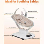 Balançoire bébé pour nourrissons et tout-petits, balançoire pour bébé avec 5 modes de mouvement et 5 vitesses, siège inclinable avec harnais à 5 points