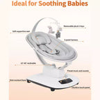 Balançoire bébé pour nourrissons et tout-petits, balançoire pour bébé avec 5 modes de mouvement et 5 vitesses, siège inclinable avec harnais à 5 points
