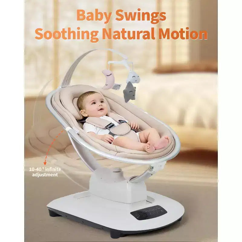 Balançoire bébé pour nourrissons et tout-petits, balançoire pour bébé avec 5 modes de mouvement et 5 vitesses, siège inclinable avec harnais à 5 points
