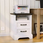 Tables de chevet de style ferme moderne - 45,7 cm de large avec station de charge (USB/prises) et 2 tiroirs, Blanc rustique+Noir
