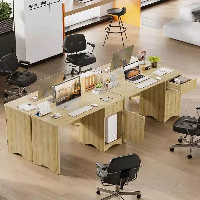 Bestier Bureau d'ordinateur 119,4 cm avec tiroir, bureau moderne pour la maison et le bureau avec armoire de rangement, bureau d'étude pour PC avec cannelures pour petits espaces
