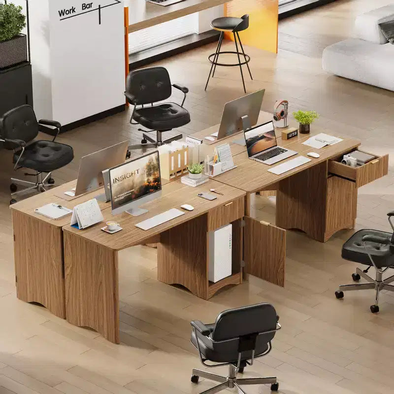 Bestier Bureau d'ordinateur 119,4 cm avec tiroir, bureau moderne pour la maison et le bureau avec armoire de rangement, bureau d'étude pour PC avec cannelures pour petits espaces