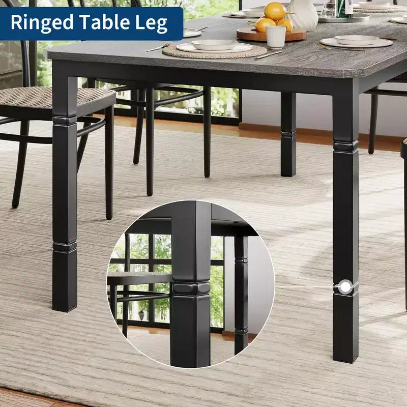 Coolmee Table de Salle à Manger de Ferme pour 6 à 8 Personnes, Table de Cuisine Rustique Industrielle avec Cadre Métallique Robuste et Coins Biseautés, Coin Repas de Salle à Manger