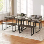 Ensemble de table à manger Costway 47 pour 4 personnes, table de cuisine en bois avec 2 chaises et banc, cadre en métal