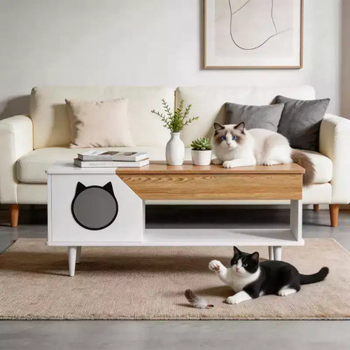 45'' Cat Coffee Table Hidden Litter Box Enclosure Furniture for Kitty Cats, Cat Furniture with Storage Drawer for Living Room