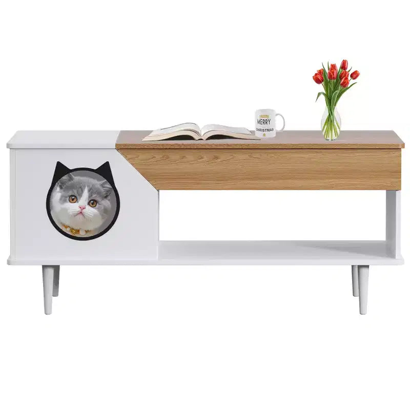 Table Basse de 45" pour Chat, Cache-litière Intégré, Meuble pour Chats avec Tiroir de Rangement pour Salon