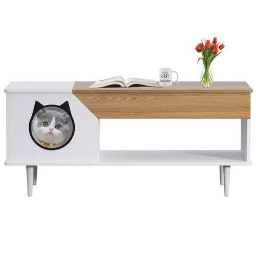 Table Basse de 45" pour Chat, Cache-litière Intégré, Meuble pour Chats avec Tiroir de Rangement pour Salon