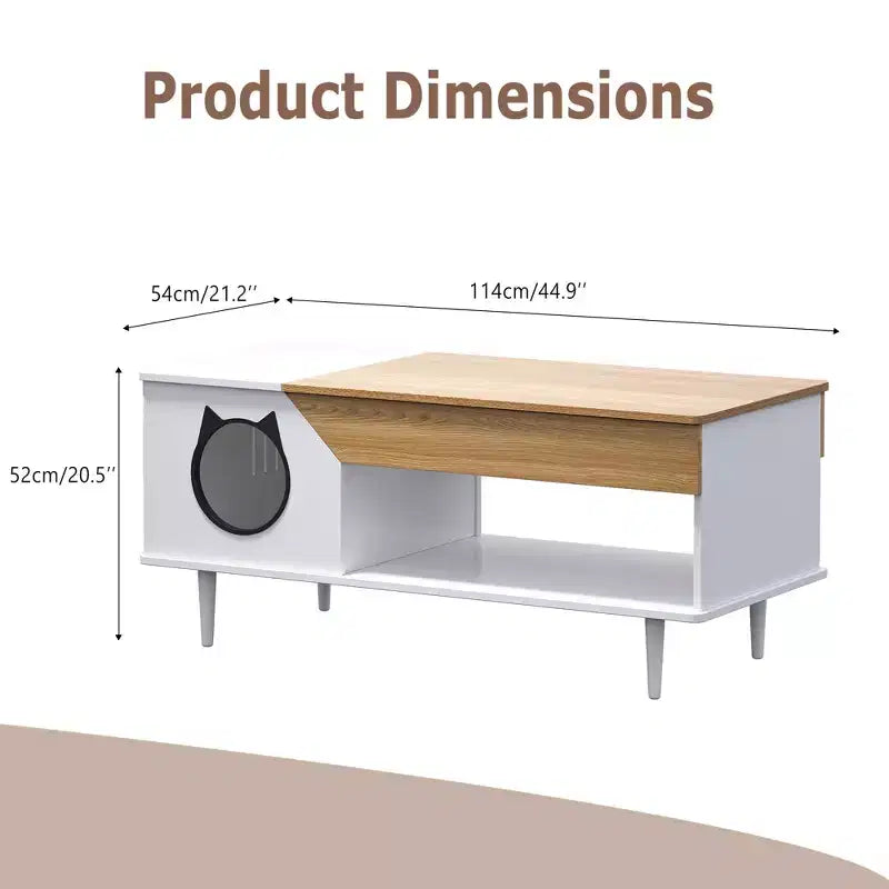 Table Basse de 45" pour Chat, Cache-litière Intégré, Meuble pour Chats avec Tiroir de Rangement pour Salon