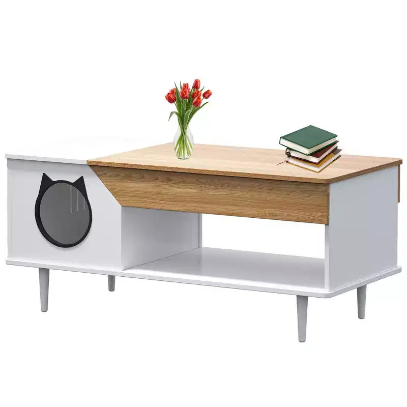 Table Basse de 45" pour Chat, Cache-litière Intégré, Meuble pour Chats avec Tiroir de Rangement pour Salon