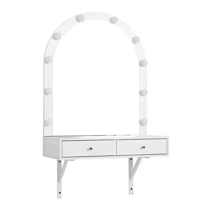 Coiffeuse murale Whisen, Meuble-lavabo de maquillage flottant, Coiffeuse moderne avec miroir, Grand rangement