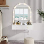 Coiffeuse murale Whisen, Meuble-lavabo de maquillage flottant, Coiffeuse moderne avec miroir, Grand rangement
