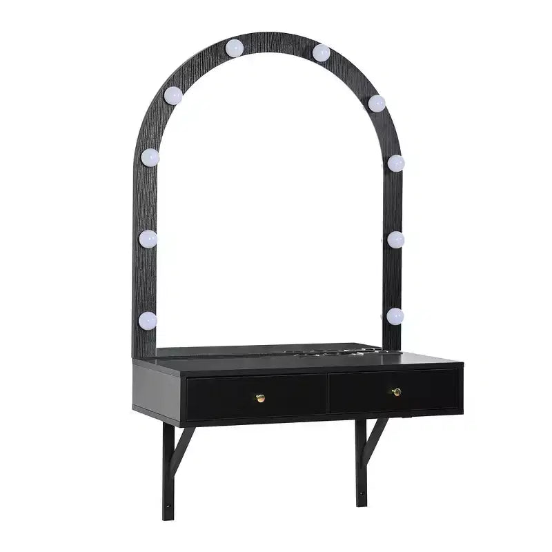 Coiffeuse murale Whisen, Meuble-lavabo de maquillage flottant, Coiffeuse moderne avec miroir, Grand rangement