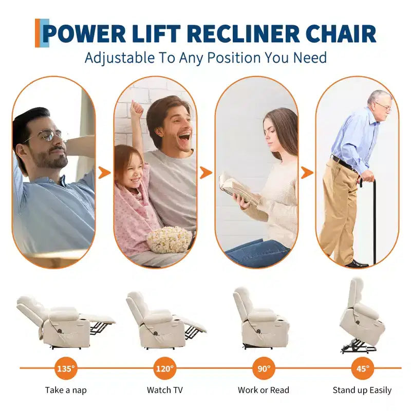 Fauteuil inclinable releveur électrique, fauteuils inclinables électriques avec massage par vibration et chauffage lombaire, fauteuil inclinable électrique monoplace à mouvement doux