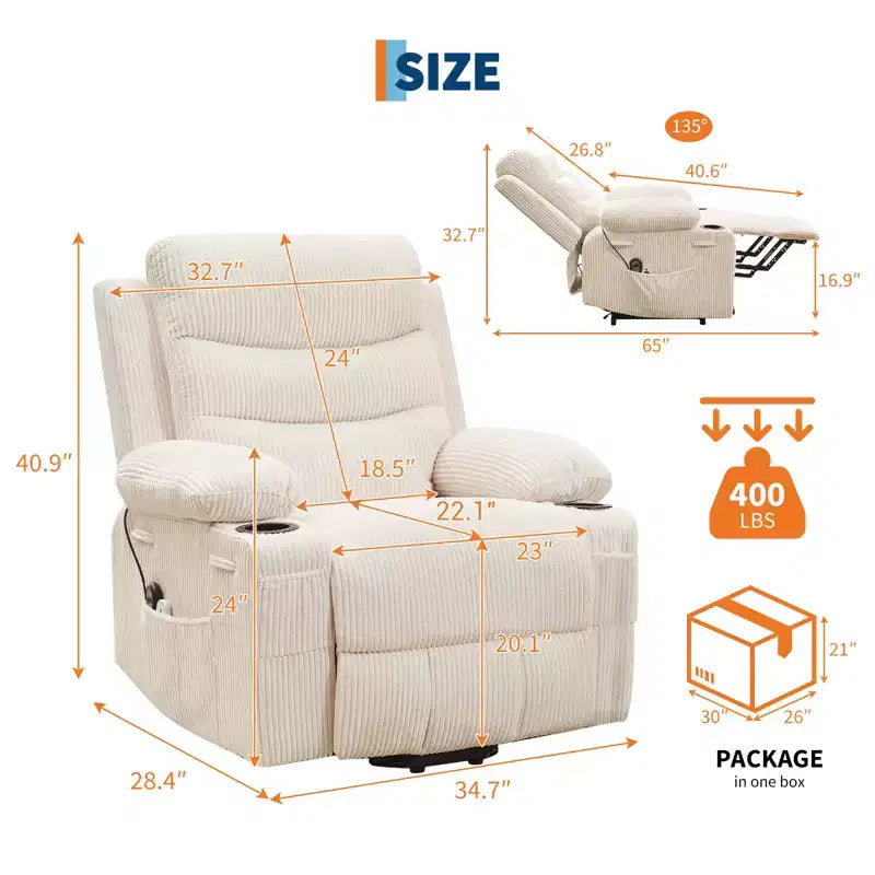 Fauteuil inclinable releveur électrique, fauteuils inclinables électriques avec massage par vibration et chauffage lombaire, fauteuil inclinable électrique monoplace à mouvement doux