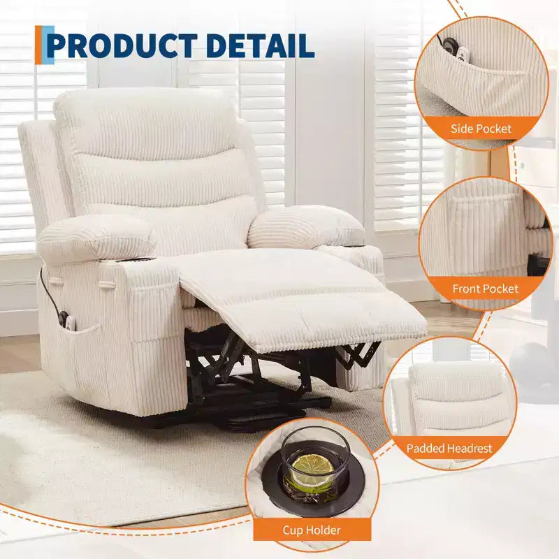 Fauteuil inclinable releveur électrique, fauteuils inclinables électriques avec massage par vibration et chauffage lombaire, fauteuil inclinable électrique monoplace à mouvement doux