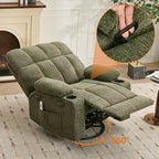 Fauteuil inclinable à bascule avec chauffage, fauteuil inclinable à bascule pivotant avec massage, poches latérales et porte-gobelets, canapé inclinable pour salon, chambre à coucher