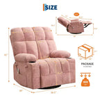 Fauteuil inclinable à bascule avec chauffage, fauteuil inclinable à bascule pivotant avec massage, poches latérales et porte-gobelets, canapé inclinable pour salon, chambre à coucher