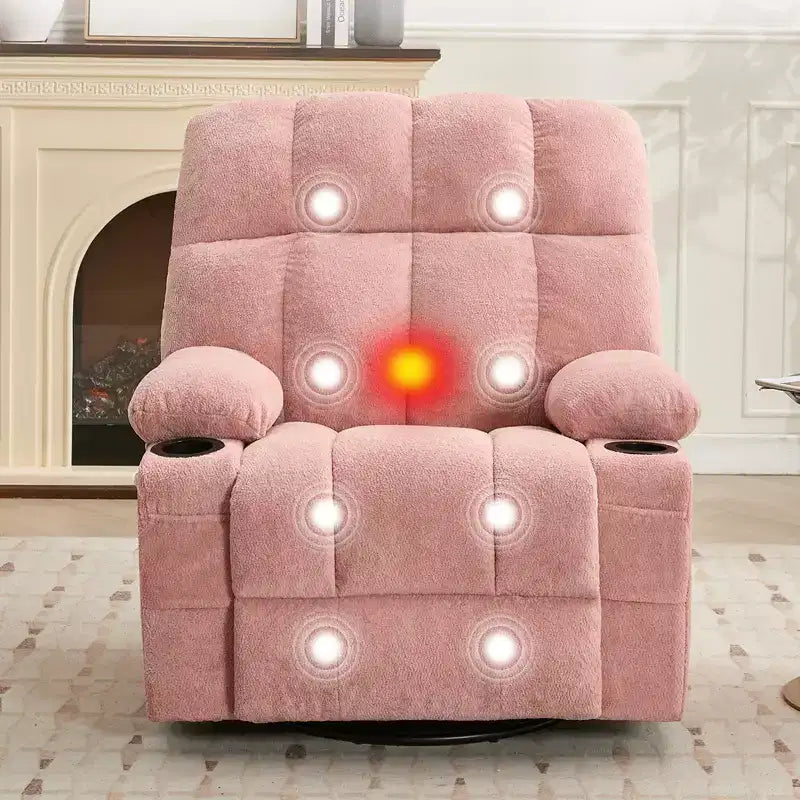 Fauteuil inclinable à bascule avec chauffage, fauteuil inclinable à bascule pivotant avec massage, poches latérales et porte-gobelets, canapé inclinable pour salon, chambre à coucher