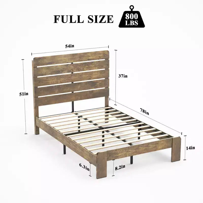 Lit plateforme pleine grandeur/grand lit/très grand lit avec tête de lit, cadre de lit plateforme en bois avec grand rangement sous le lit, brun foncé