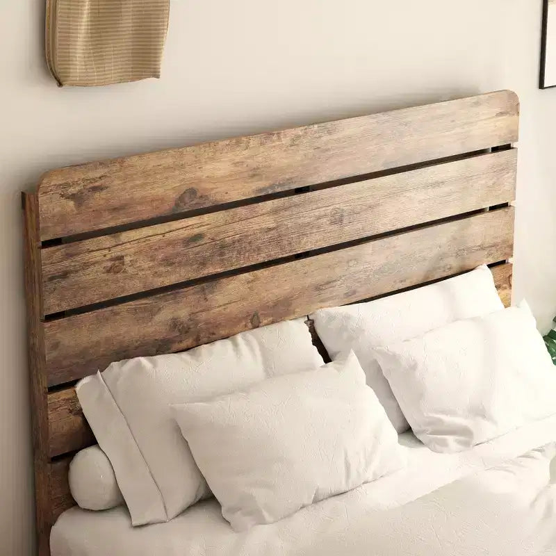 Lit plateforme pleine grandeur/grand lit/très grand lit avec tête de lit, cadre de lit plateforme en bois avec grand rangement sous le lit, brun foncé