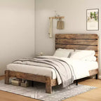 Lit plateforme pleine grandeur/grand lit/très grand lit avec tête de lit, cadre de lit plateforme en bois avec grand rangement sous le lit, brun foncé