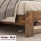 Lit plateforme pleine grandeur/grand lit/très grand lit avec tête de lit, cadre de lit plateforme en bois avec grand rangement sous le lit, brun foncé