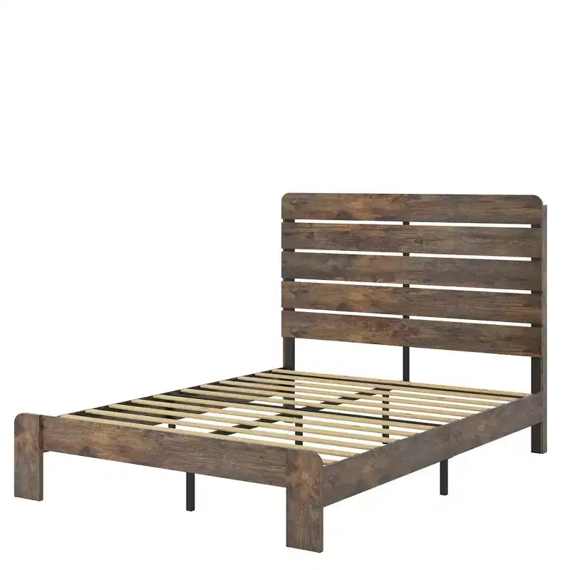 Lit plateforme pleine grandeur/grand lit/très grand lit avec tête de lit, cadre de lit plateforme en bois avec grand rangement sous le lit, brun foncé
