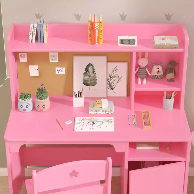 Bureau et chaise ergonomiques pour enfants avec étagère et meuble de rangement, table d'étude en bois pour chambre d'enfant ou salle d'étude