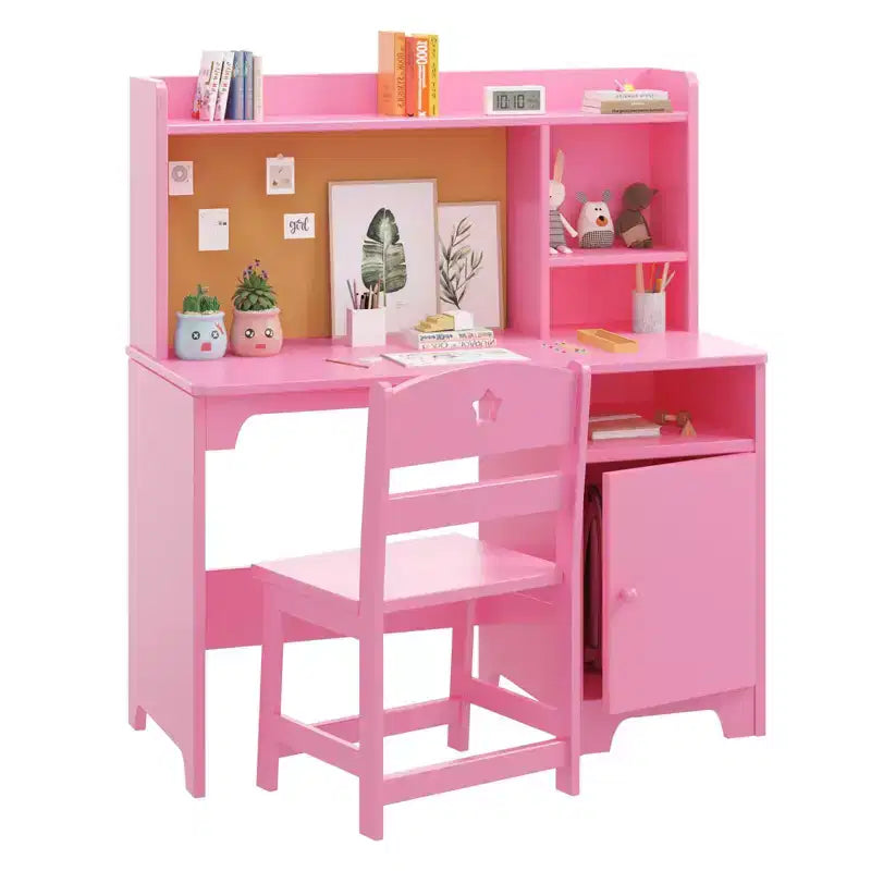 Bureau et chaise ergonomiques pour enfants avec étagère et meuble de rangement, table d'étude en bois pour chambre d'enfant ou salle d'étude