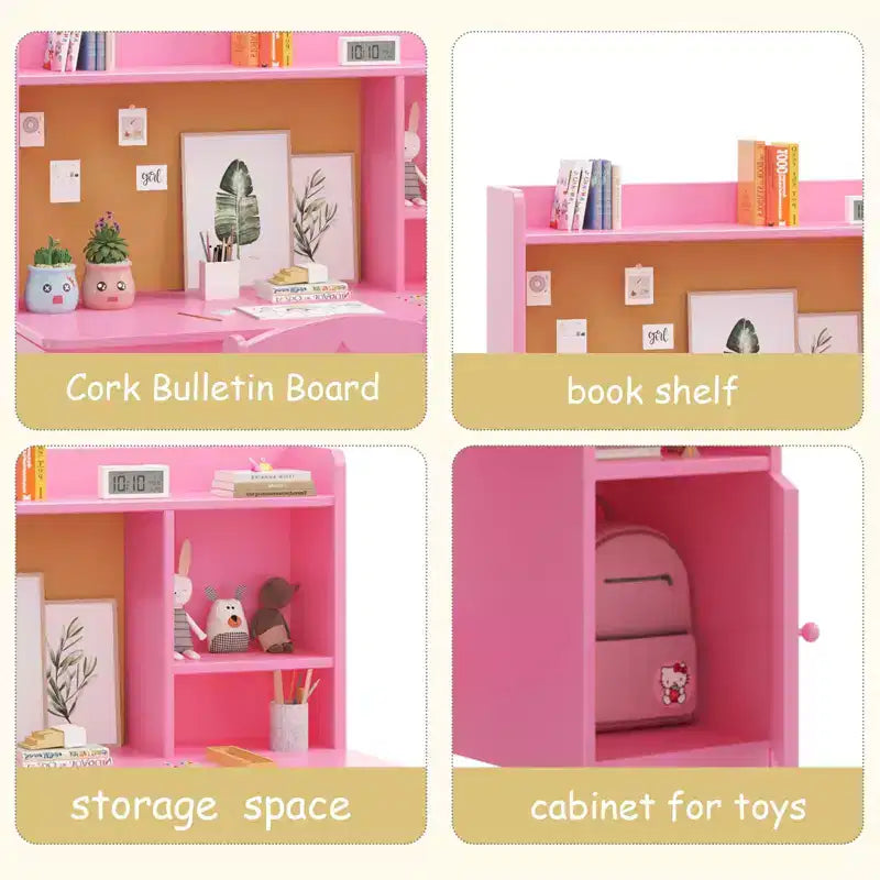 Bureau et chaise ergonomiques pour enfants avec étagère et meuble de rangement, table d'étude en bois pour chambre d'enfant ou salle d'étude