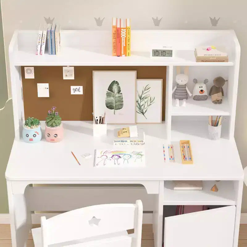 Bureau et chaise ergonomiques pour enfants avec étagère et meuble de rangement, table d'étude en bois pour chambre d'enfant ou salle d'étude