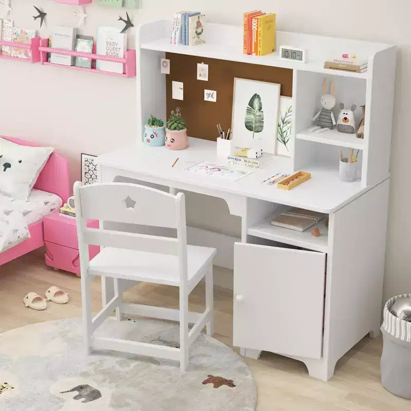 Bureau et chaise ergonomiques pour enfants avec étagère et meuble de rangement, table d'étude en bois pour chambre d'enfant ou salle d'étude