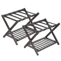 2-Pack Folding Bamboo Luggage Rack with 2-Tier Shelf  Heavy-Duty Suitcase Stand for Guest Rooms & Hotels